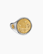 Water and Fire Duality Signet Ring in Sterling Silver with 18K Yellow Gold, 20mm